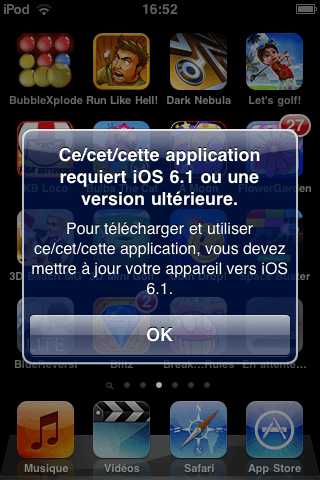 Ce/et/cette application requiert iOS 6.1 ou une version ultérieure